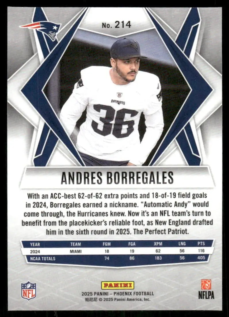 2025 Panini Phoenix Andres Borregales #214 RC Football - Football Card Single