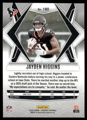 2025 Panini Phoenix Football Jayden Higgins #180 Silver Mosaic RC Football - Football Card Single