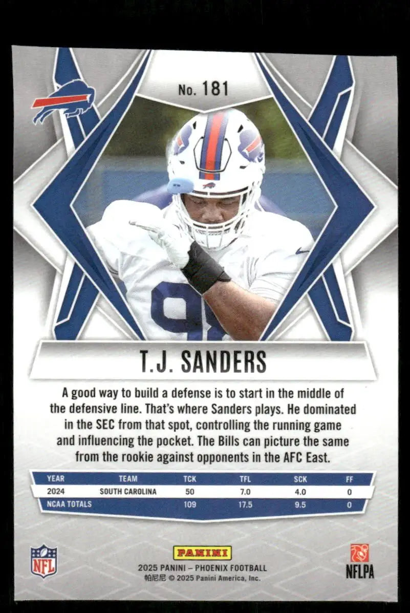 2025 Panini Phoenix Football T.J. Sanders #181 Silver Mosaic RC Football - Football Card Single