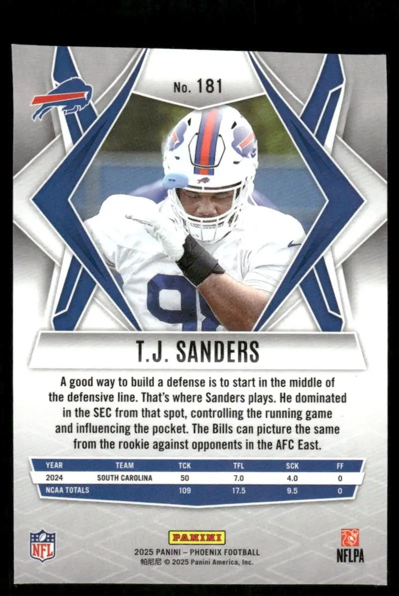 2025 Panini Phoenix Football T.J. Sanders #181 Silver Mosaic RC Football - Football Card Single
