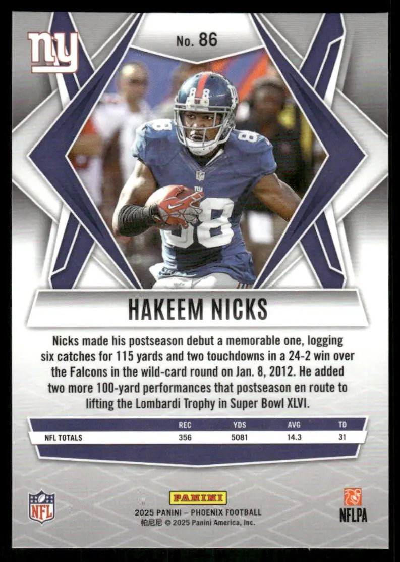 2025 Panini Phoenix Hakeem Nicks #86 Football - Football Card Single