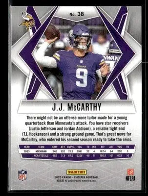 2025 Panini Phoenix J.J. McCarthy #38 Minnesota Vikings - Football Card Single