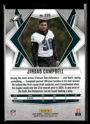 2025 Panini Phoenix Jihaad Campbell #235 Silver Prizm RC Philadelphia Eagles - Football Card Single