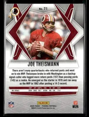 2025 Panini Phoenix Joe Theismann #71 Washington Redskins - Football Card Single