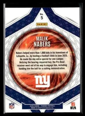 2025 Panini Phoenix Malik Nabers #5 Paragon New York Giants - Football Card Single