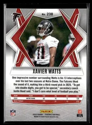 2025 Panini Phoenix Xavier Watts #238 Atlanta Falcons - Football Card Single