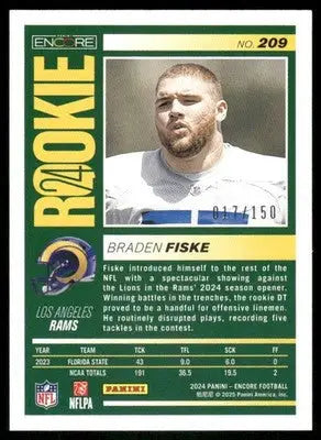 2025 Panini Pinnacle Encore Braden Fiske #209 RC 017/150 Football - Football Card Single