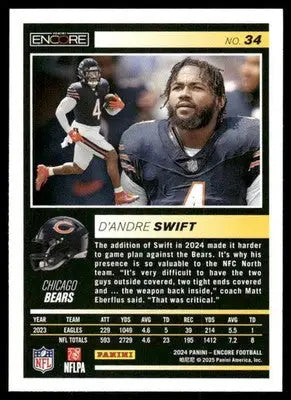 2025 Panini Pinnacle Encore D’Andre Swift #34 Football - Football Card Single