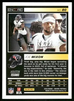 2025 Panini Pinnacle Encore Joe Mixon #80 Football - Football Card Single