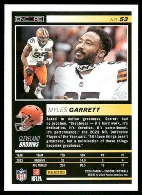 2025 Panini Pinnacle Encore Myles Garrett #53 Football - Football Card Single