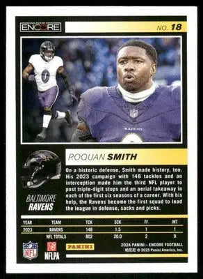 2025 Panini Pinnacle Encore Roquan Smith #18 Football - Football Card Single