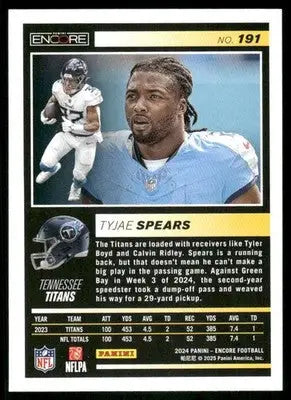 2025 Panini Pinnacle Encore Tyjae Spears #191 Football - Football Card Single