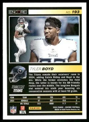 2025 Panini Pinnacle Encore Tyler Boyd #193 Football - Football Card Single