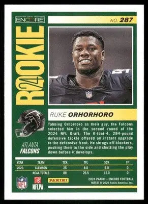 2025 Panini Pinnacle Ruke Orhorhoro #287 RC Football - Football Card Single