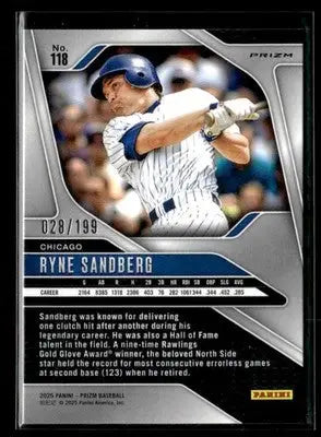 2025 Panini Prizm #118 Ryne Sandberg Blue Prizm #/199 - Baseball Card Single
