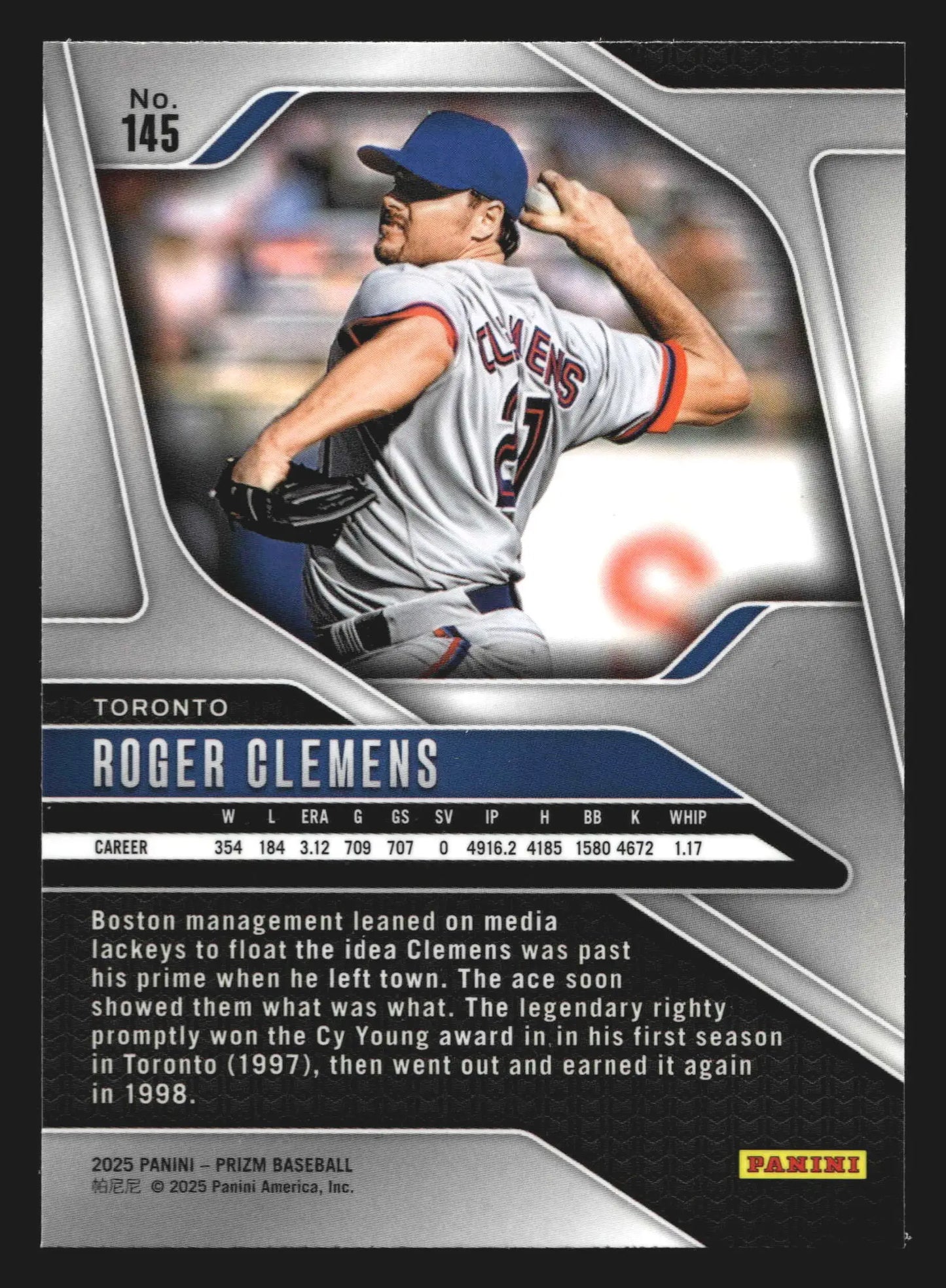 2025 Panini Prizm #145 Roger Clemens Toronto Blue Jays
