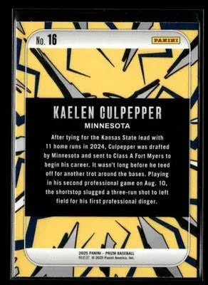 2025 Panini Prizm #16 Kaelen Culpepper - Baseball Card Single