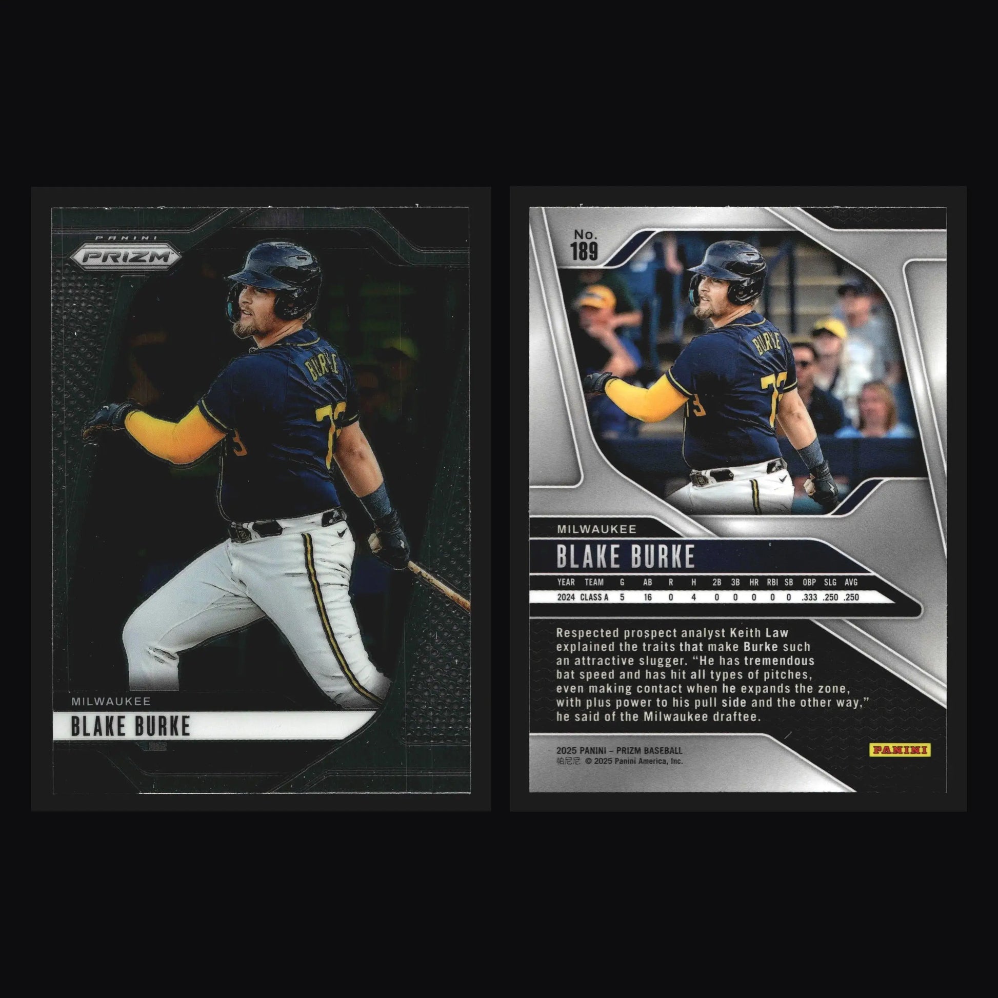 2025 Panini Prizm #189 Blake Burke Milwaukee Brewers Prospect - Baseball Card Single