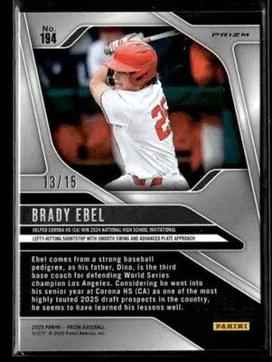 2025 Panini Prizm #194 Brady Ebel Blue Shimmer FOTL Prizm #/15 - Baseball Card Single