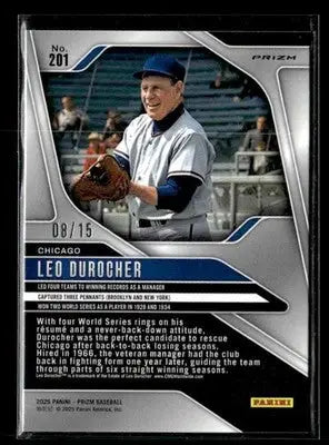 2025 Panini Prizm #201 Leo Durocher Blue Shimmer FOTL Prizm #/15 - Baseball Card Single