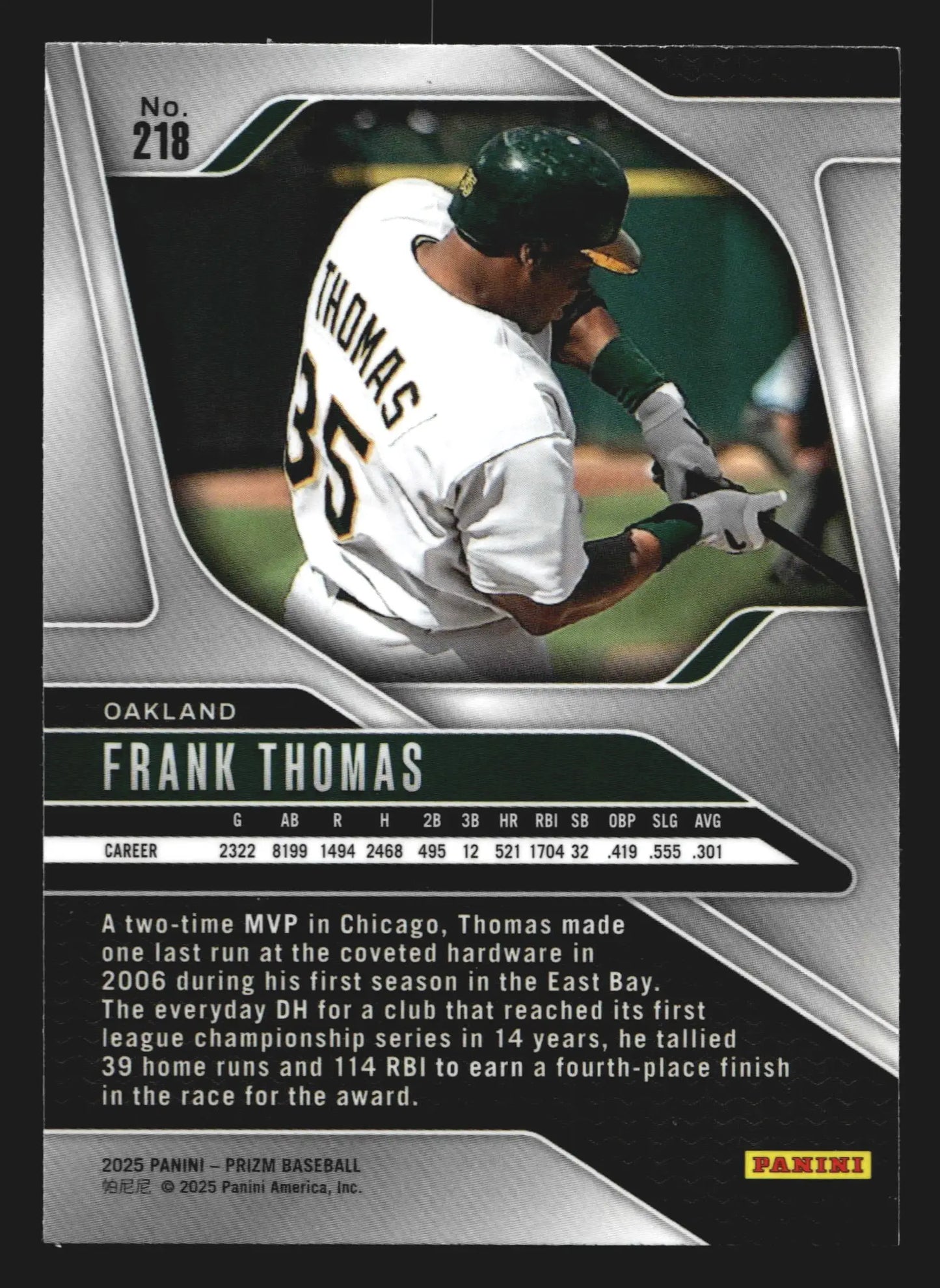 2025 Panini Prizm #218 Frank Thomas Oakland Athletics HOF - Baseball Card Single