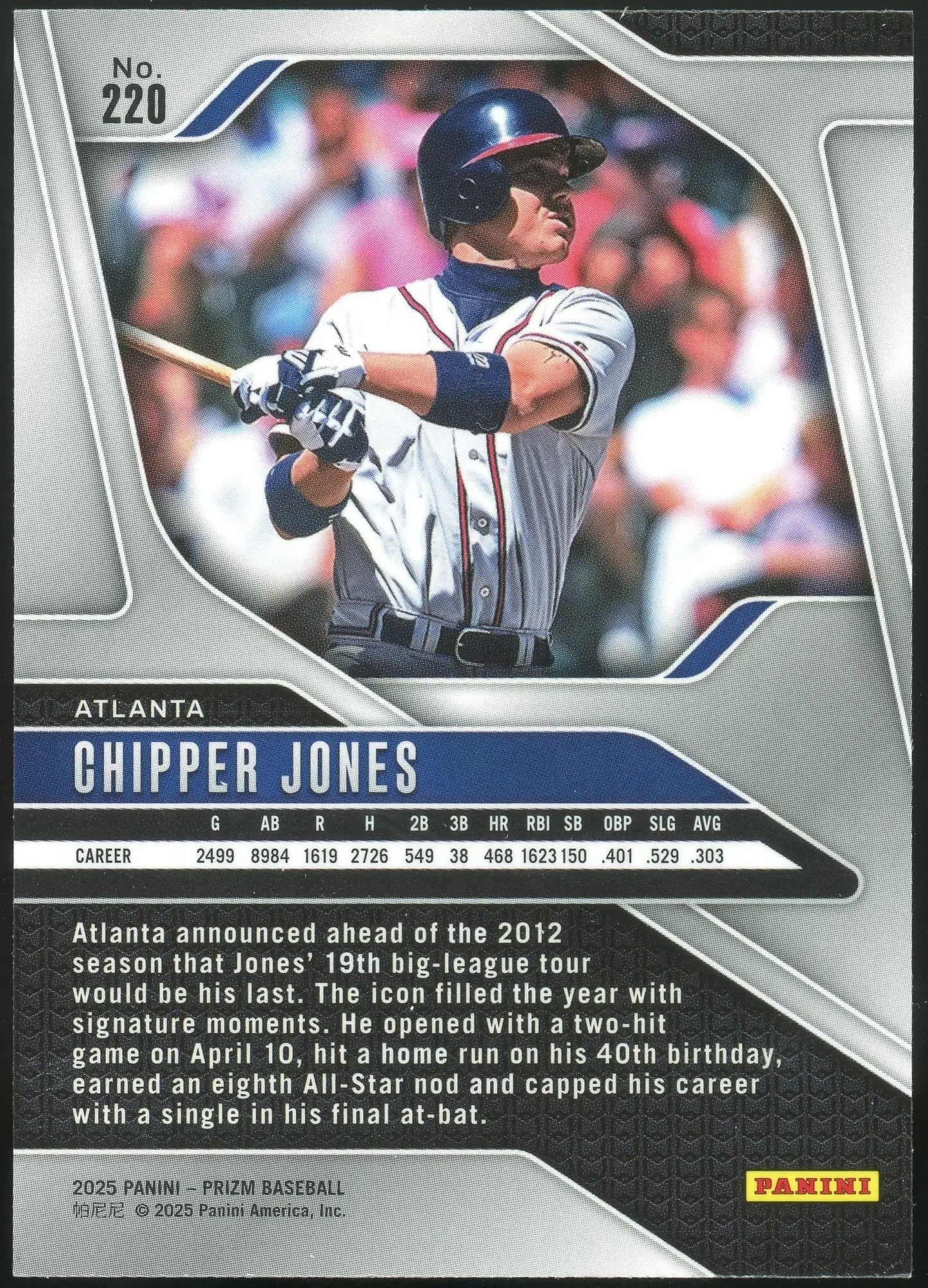 2025 Panini Prizm #220 Chipper Jones Atlanta HOF