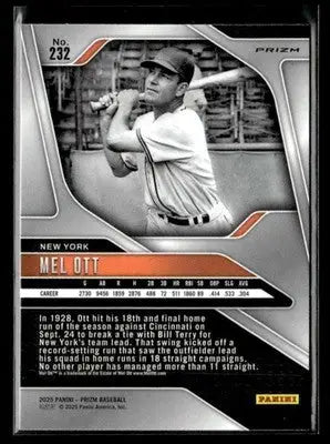 2025 Panini Prizm #232 Mel Ott Silver Prizm - Baseball Card Single