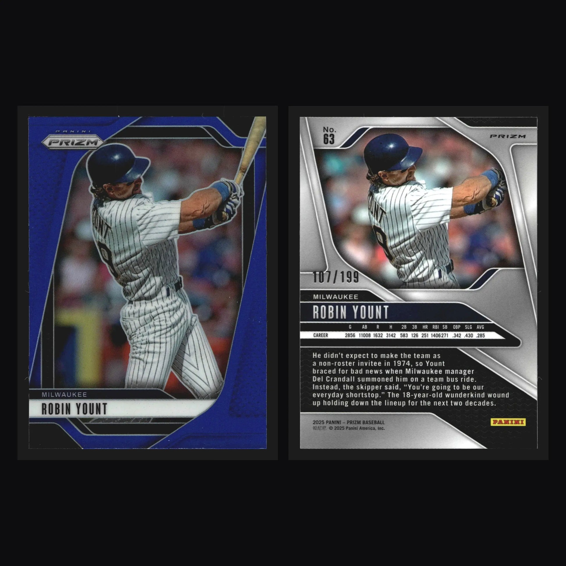 2025 Panini Prizm #63 Robin Yount Blue Prizm /199 Brewers HOF - Baseball Card Single