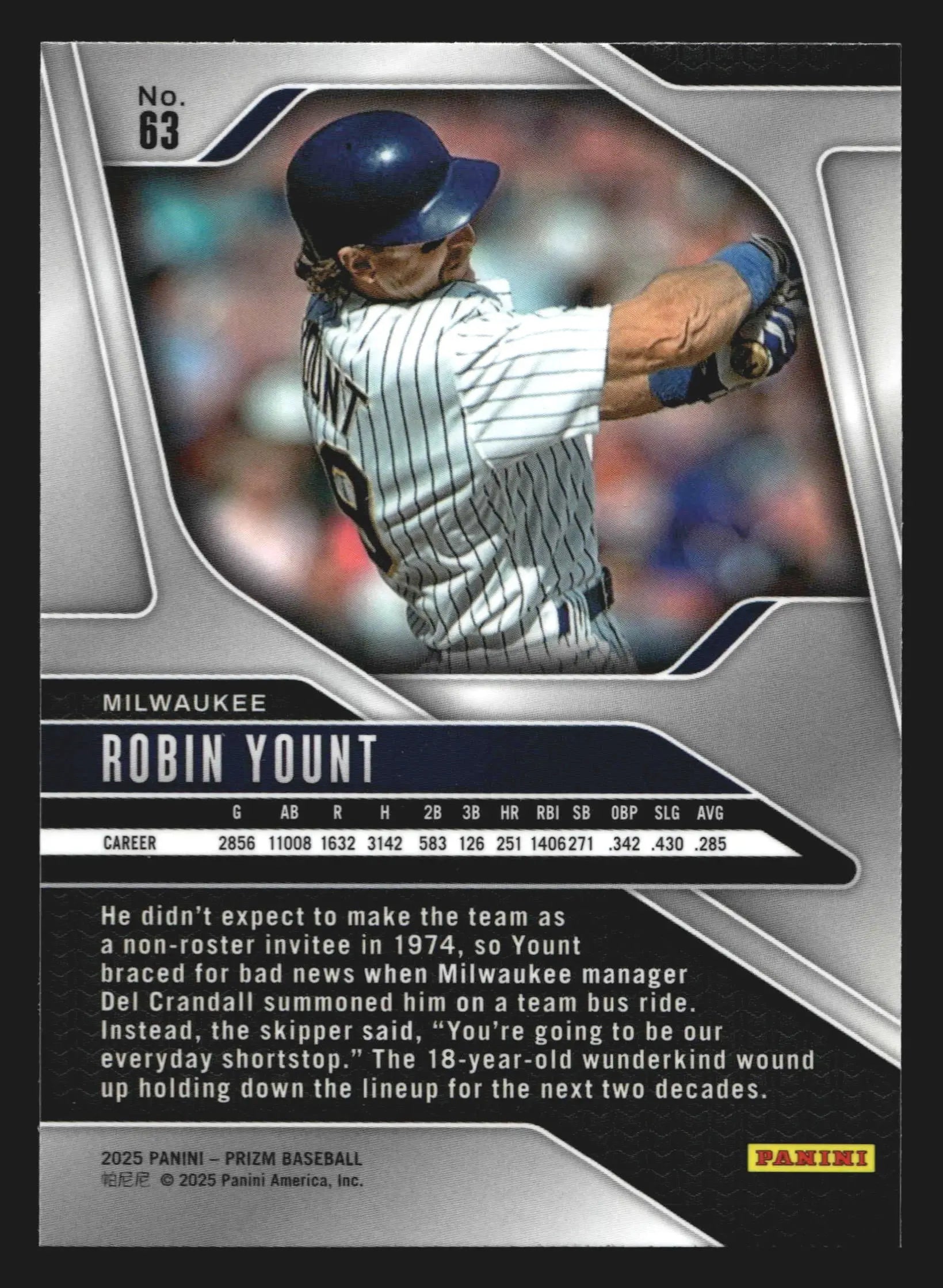 2025 Panini Prizm #63 Robin Yount Milwaukee Brewers HOF - Baseball Card Single