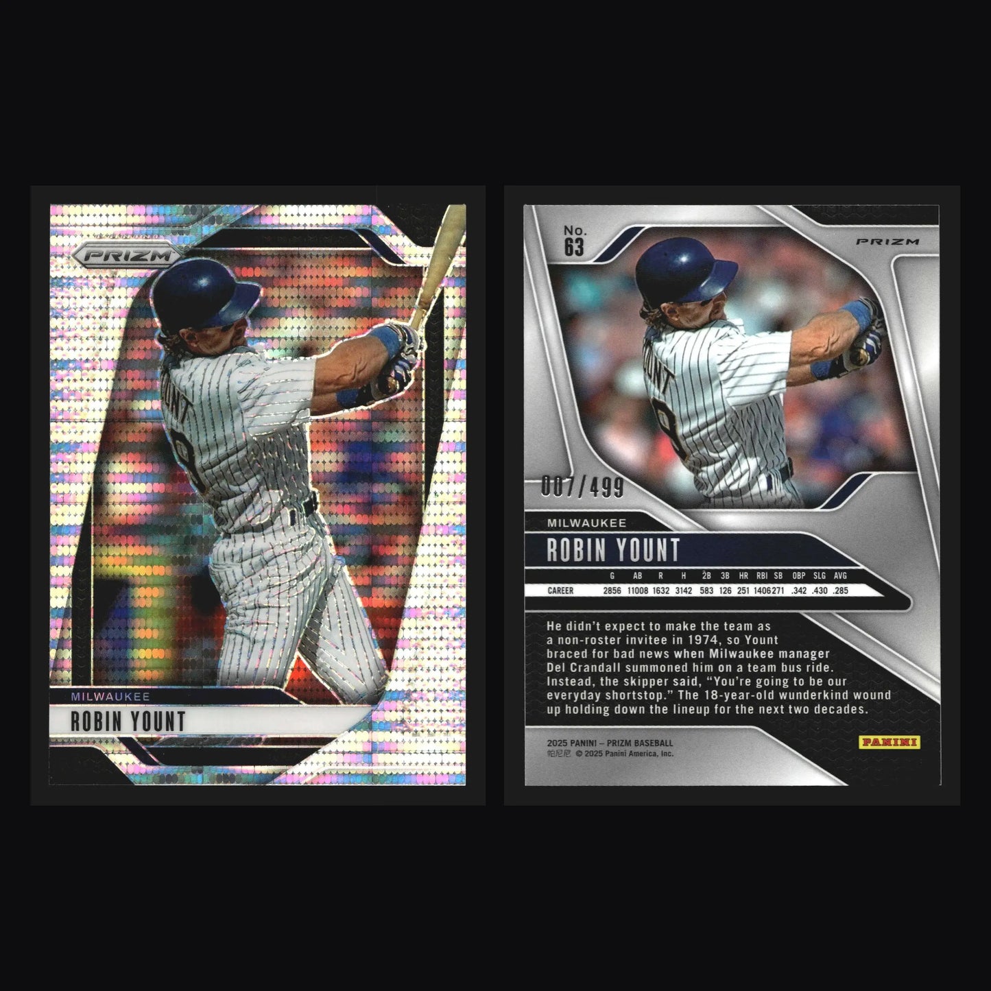 2025 Panini Prizm #63 Robin Yount Pulsar Prizm /499 Brewers HOF - Baseball Card Single