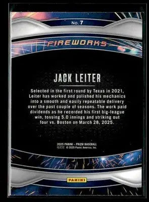 2025 Panini Prizm #7 Jack Leiter Fireworks - Baseball Card Single