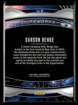 2025 Panini Prizm #9 Carson Benge Fireworks - Baseball Card Single