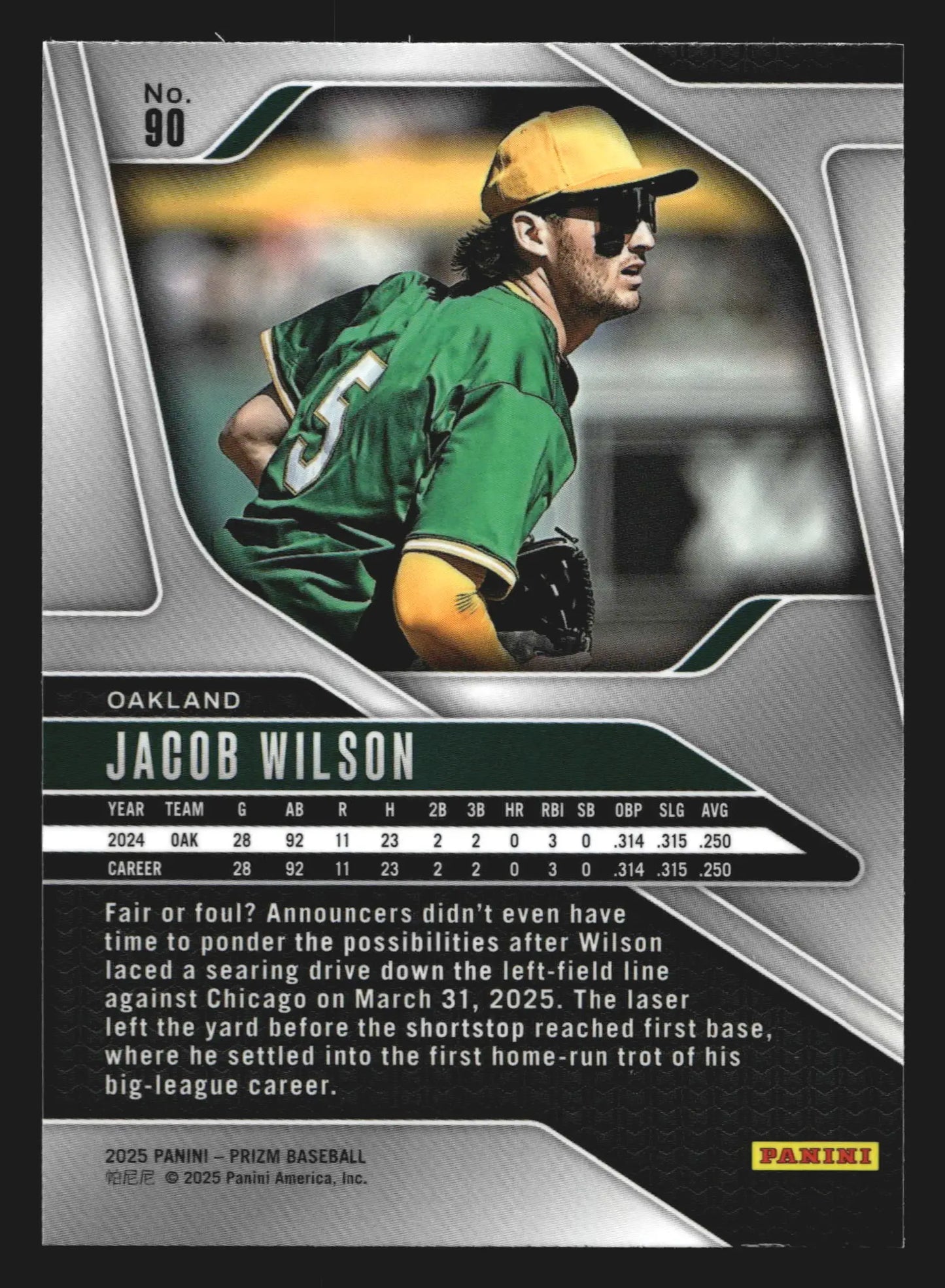 2025 Panini Prizm #90 Jacob Wilson Oakland Athletics - Baseball Card Single