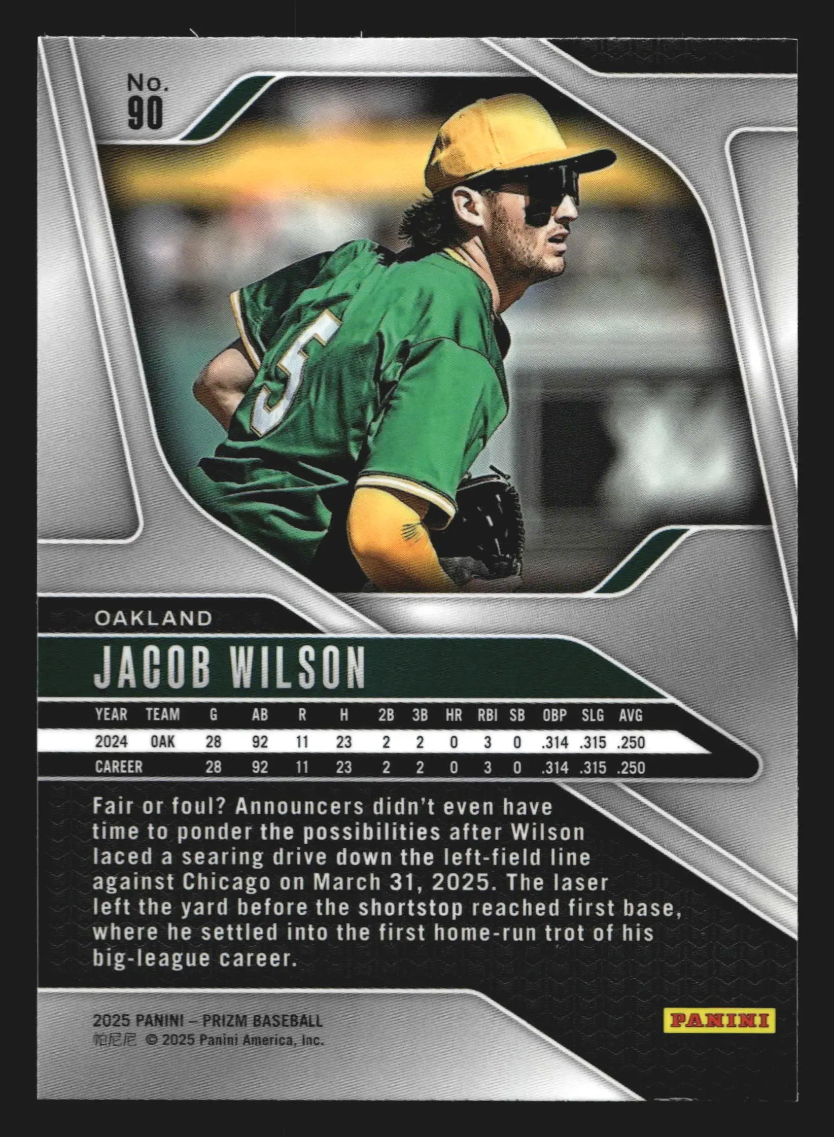 2025 Panini Prizm #90 Jacob Wilson Oakland Athletics - Baseball Card Single