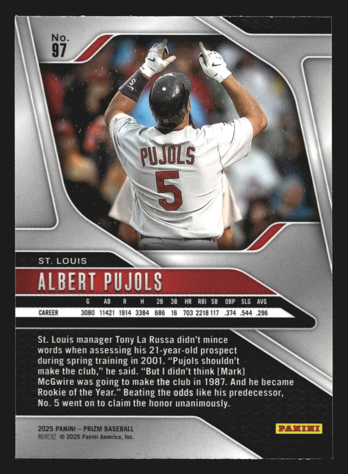 2025 Panini Prizm Albert Pujols #97 St. Louis Cardinals - Baseball Card Single