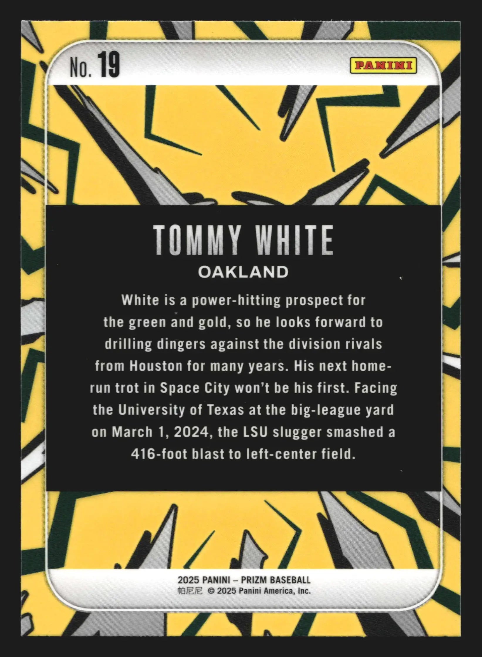 2025 Panini Prizm Dingers! #19 Tommy White Oakland Athletics - Baseball Card Single