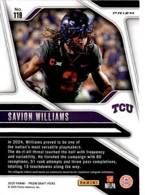 2025 Panini Prizm Draft Picks #119 Savion Williams Prizms Silver - Football Card Single