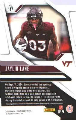 2025 Panini Prizm Draft Picks #147 Jaylin Lane - Football Card Single