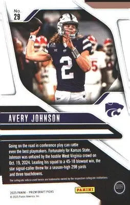 2025 Panini Prizm Draft Picks #29 Avery Johnson - Football Card Single
