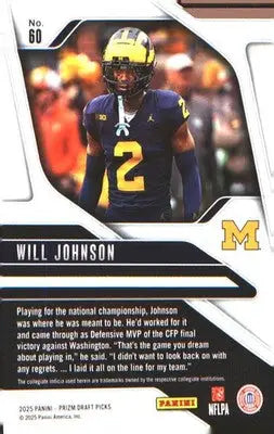 2025 Panini Prizm Draft Picks #60 Will Johnson - Football Card Single