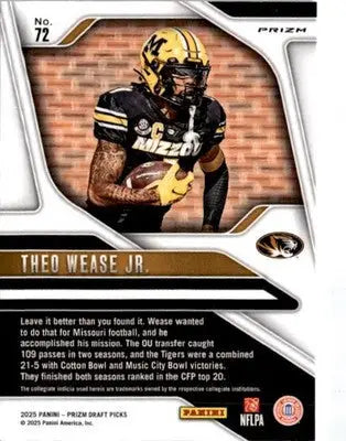 2025 Panini Prizm Draft Picks #72 Theo Wease Jr. Prizms Purple Wave - Football Card Single