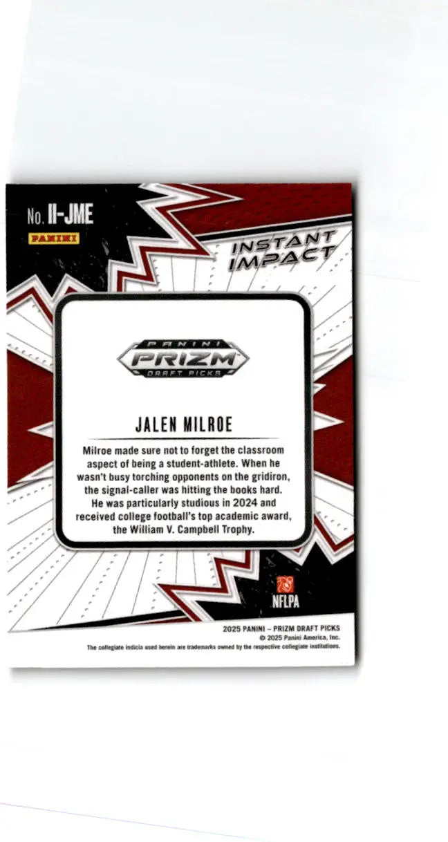 2025 Panini Prizm Draft Picks #II-JME Jalen Milroe Instant Impact - Football Card Single