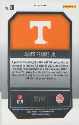 2025 Panini Prizm Draft Picks New Recruits Green Pulsar 20 James Pearce Jr.#/49 - Football Card Single