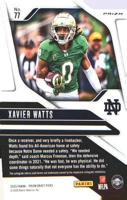 2025 Panini Prizm Draft Picks Prizms Purple Wave #77 Xavier Watts - Football Card Single