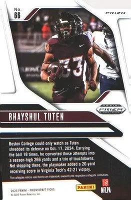 2025 Panini Prizm Draft Picks Prizms Silver #66 Bhayshul Tuten - Football Card Single