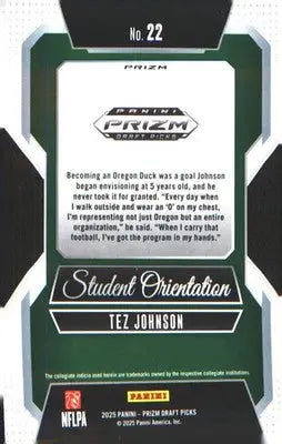 2025 Panini Prizm Draft Picks Student Orientation Green #22 Tez Johnson - Football Card Single