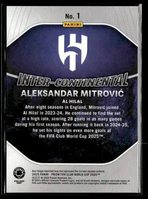 2025 Panini Prizm FIFA Club World Cup #1 Aleksandar Mitrovic Inter-Continental - Soccer Card Single