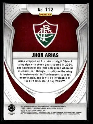 2025 Panini Prizm FIFA Club World Cup #112 Jhon Arias Glitter - Soccer Card Single