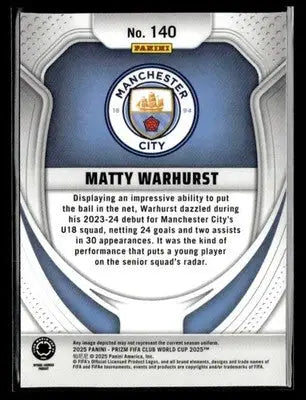 2025 Panini Prizm FIFA Club World Cup #140 Matty Warhurst - Soccer Card Single