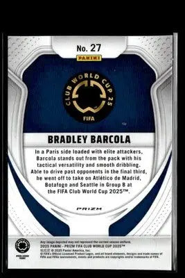 2025 Panini Prizm FIFA Club World Cup #27 Bradley Barcola Pulsar - Soccer Card Single